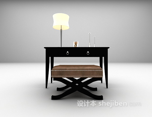 黑色欧式书桌3d模型下载