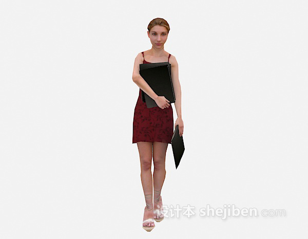 抱文件女人max人物3d模型下载