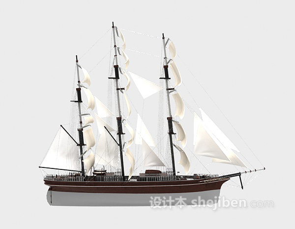 白色帆船3d模型下载