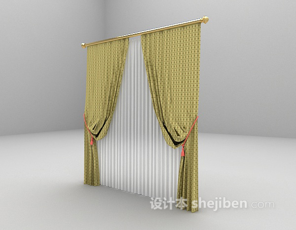 绿色田园风格窗帘3d模型下载