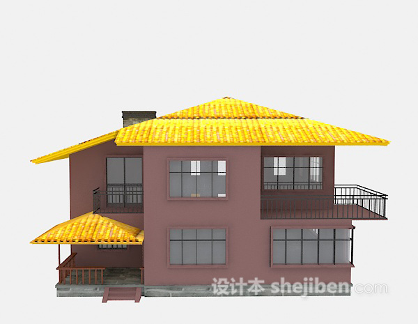 黄色顶别墅3d模型下载
