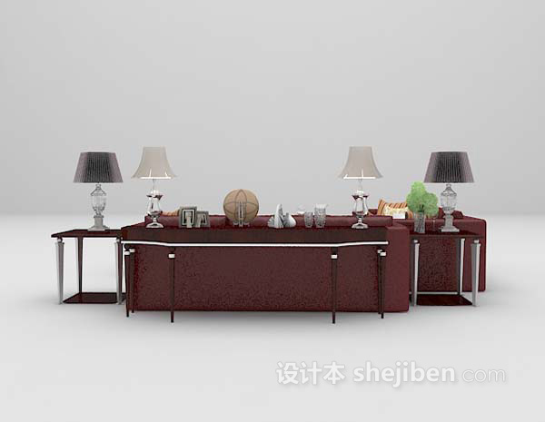 皮质沙发组合3d模型下载