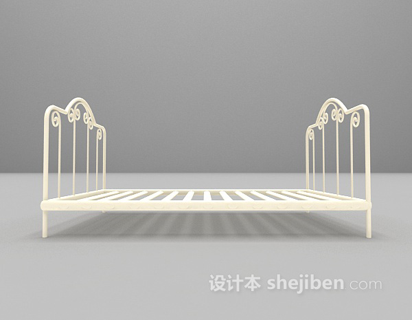 白色单人床3d模型下载