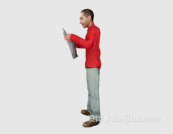 看报纸男人3d模型下载