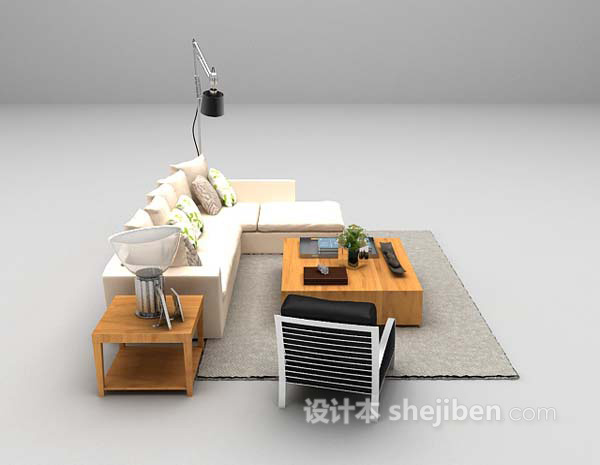 白色皮质沙发组合3d模型下载