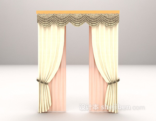 灰色欧式古典窗帘3d模型下载