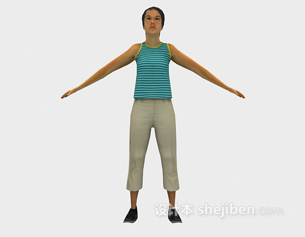 蓝色条纹衣服人物3d模型下载