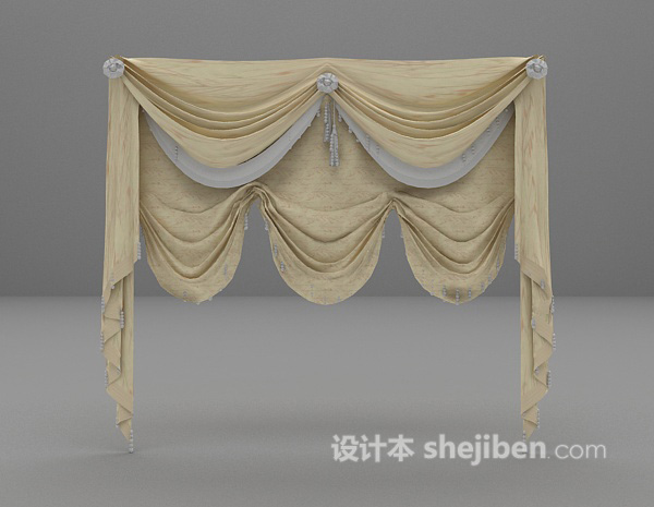 米色窗帘3d模型下载