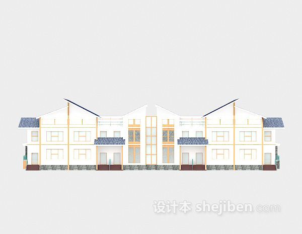 蓝色别墅3d模型下载