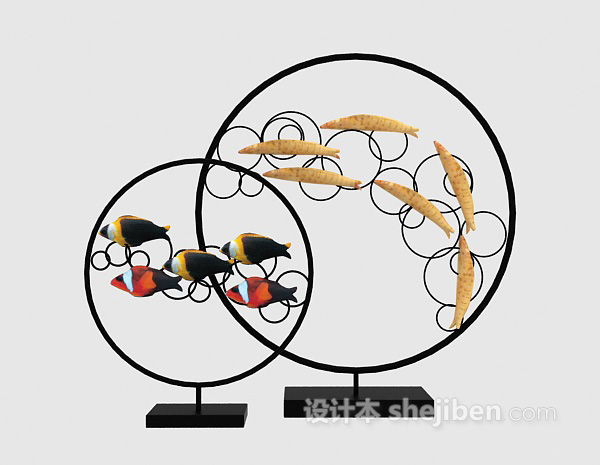 中式圆形鱼摆件3d模型下载