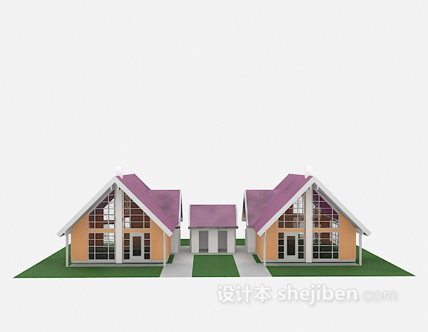 紫色屋顶别墅3d模型下载
