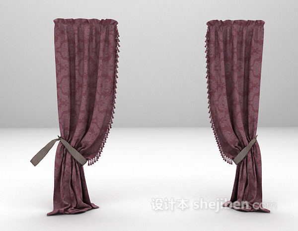 欧式紫色窗帘3d模型下载