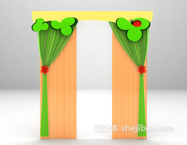 粉色儿童窗帘3d模型下载