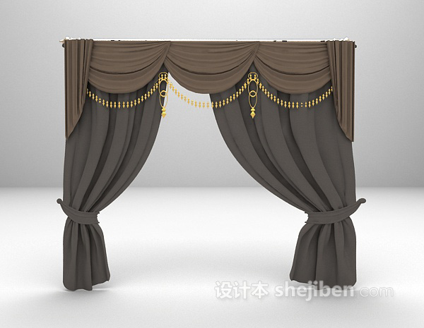 灰色欧式窗帘3d模型下载