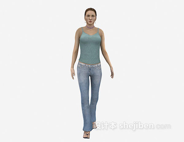 穿吊带女人3d模型下载