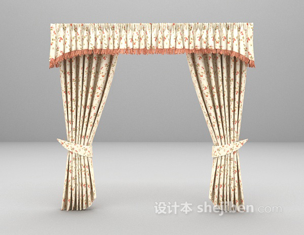 田园粉色窗帘3d模型下载