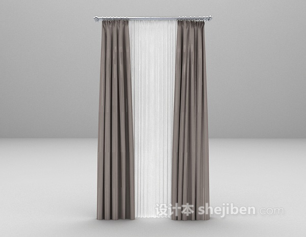 简约灰色窗帘3d模型下载