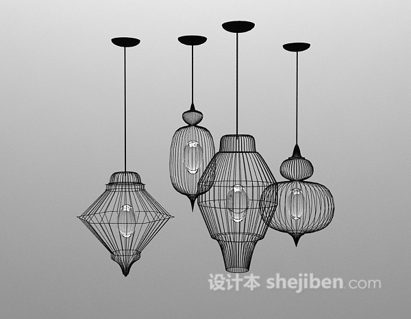 黑色铁艺吊灯3d模型下载