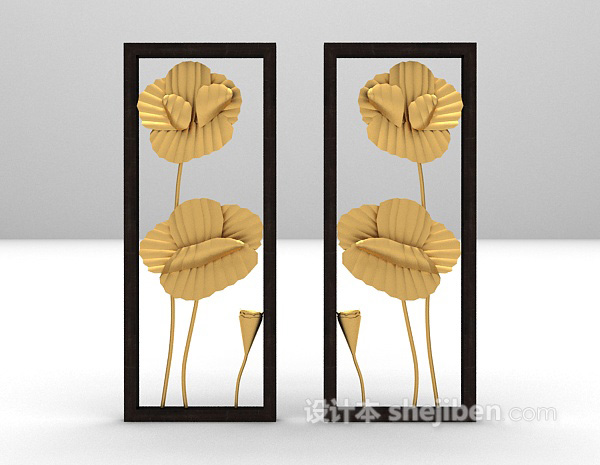 荷花浮雕挂画3d模型下载