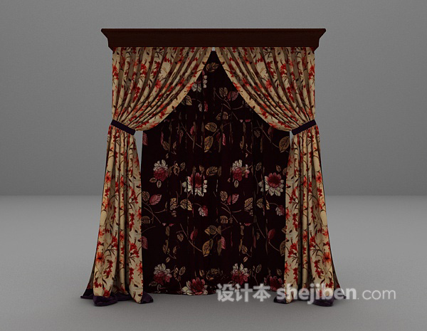 碎花窗帘3d模型下载