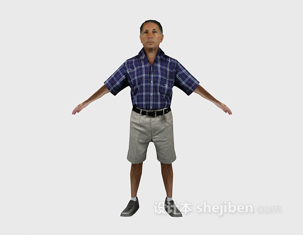 穿格子衬衫男人3d模型下载