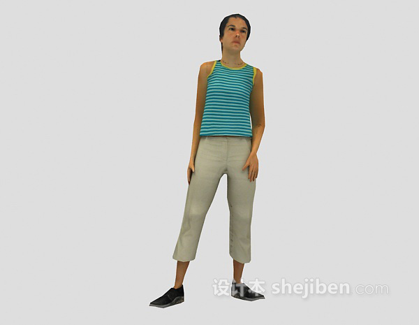 短发女人站姿3d模型下载
