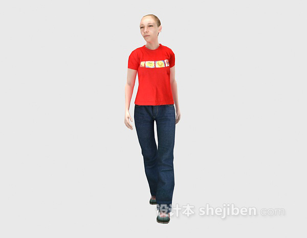 红色衣服女人人物3d模型下载
