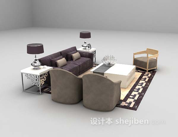 灰色布艺沙发3d模型下载