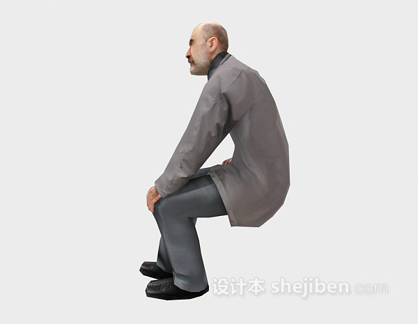 光头老人坐姿3d模型下载