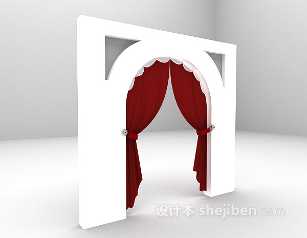 红色地中海窗帘3d模型下载