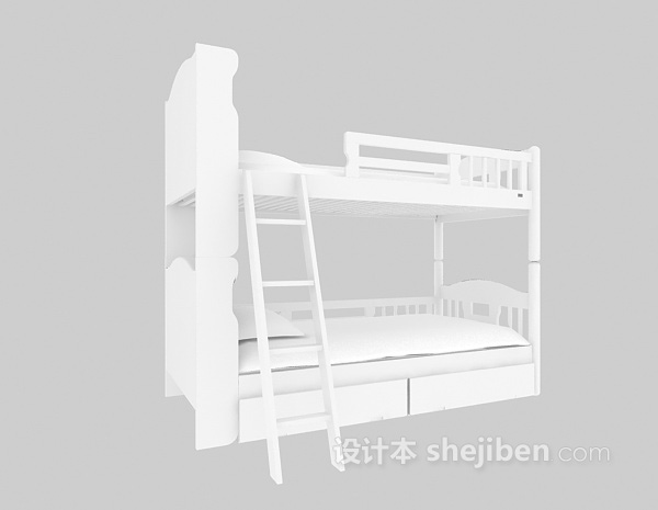 白色上下铺床3d模型下载