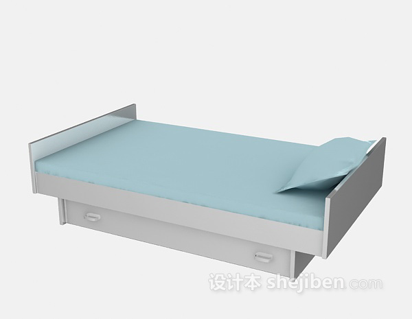木质单人床3d模型下载