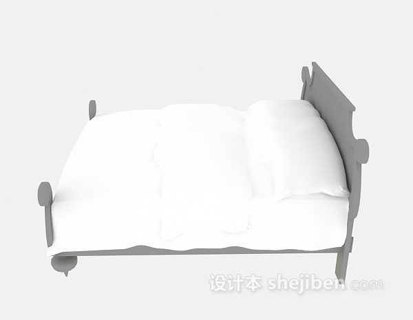 木质单人床3d模型下载