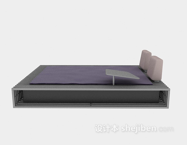 简约木质床3d模型下载