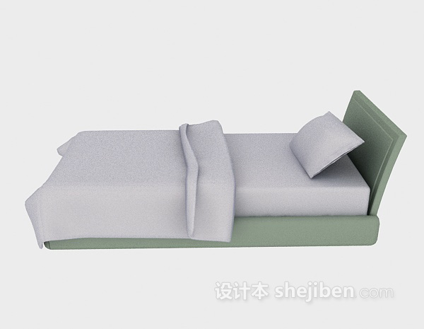 实木单人床3d模型下载