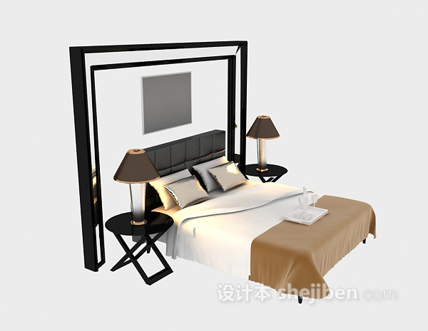 现代木床3d模型下载