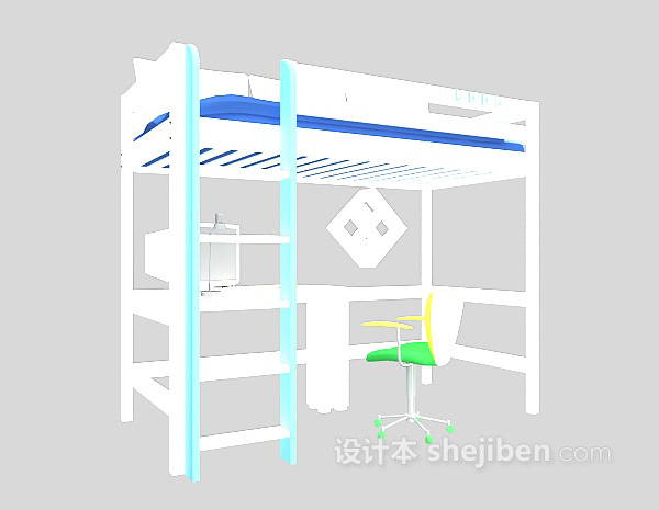 学校宿舍床3d模型下载
