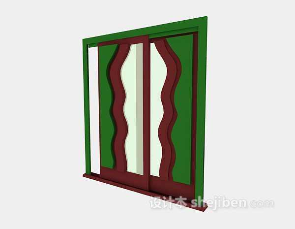 绿色推拉门3d模型下载