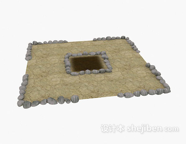 户外建筑石子小路3d模型下载