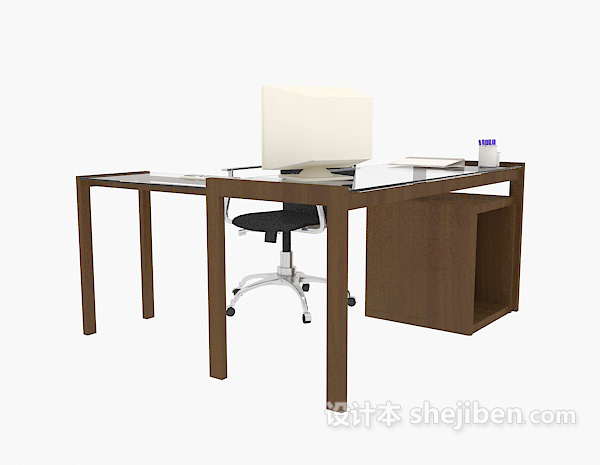 现代实木办公桌3d模型下载