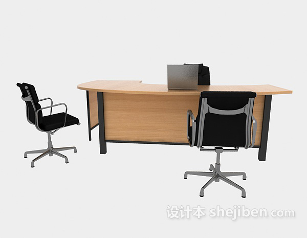 现代实木办公桌椅3d模型下载