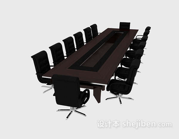 公司实木会议桌3d模型下载