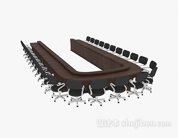 U型会议桌3d模型下载