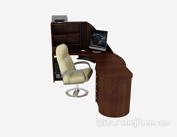 欧式办公桌椅组合3d模型下载