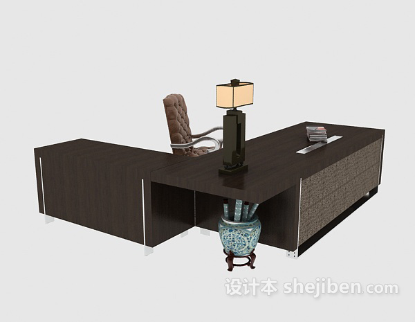 新中式办公桌3d模型下载
