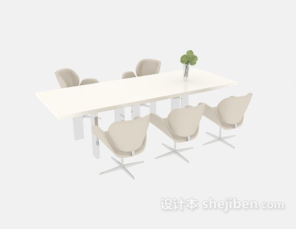 白色会议桌3d模型下载