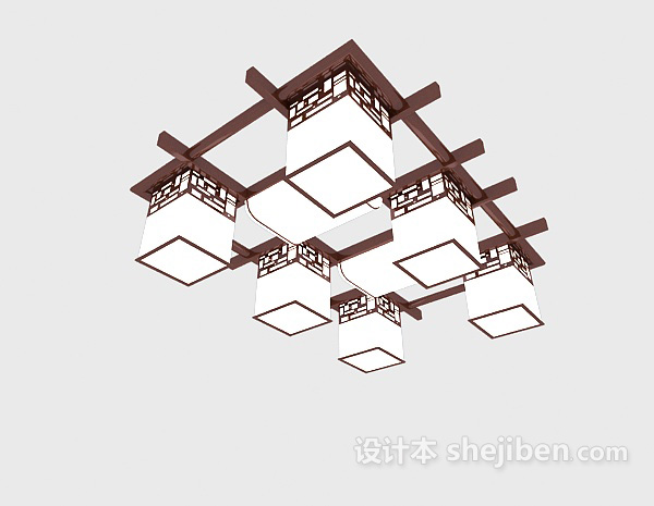 中式 吸顶灯3d模型下载