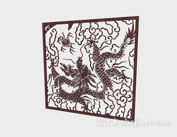 中式风格花纹玻璃门窗3d模型下载