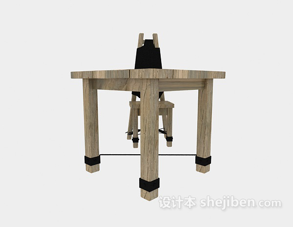原木儿童桌椅3d模型下载