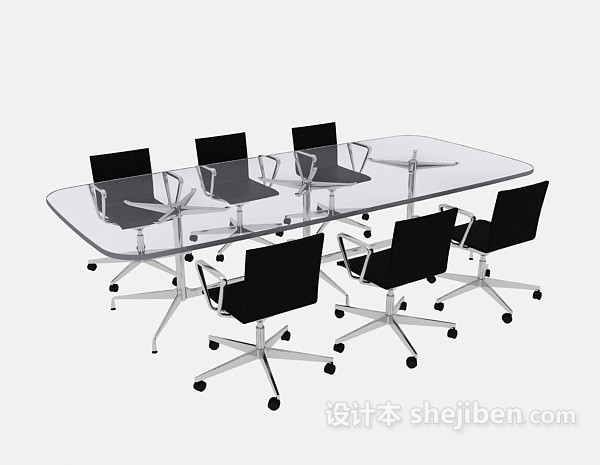 现代玻璃会议桌椅3d模型下载